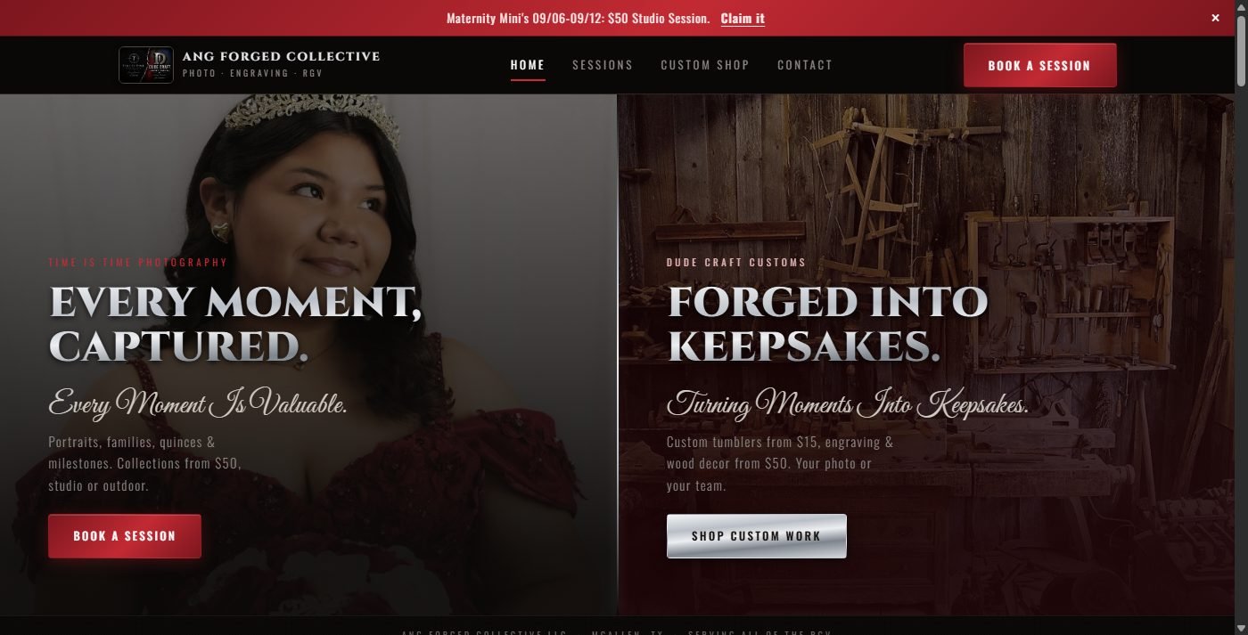 Shot and Crafted photography and custom engraving website homepage