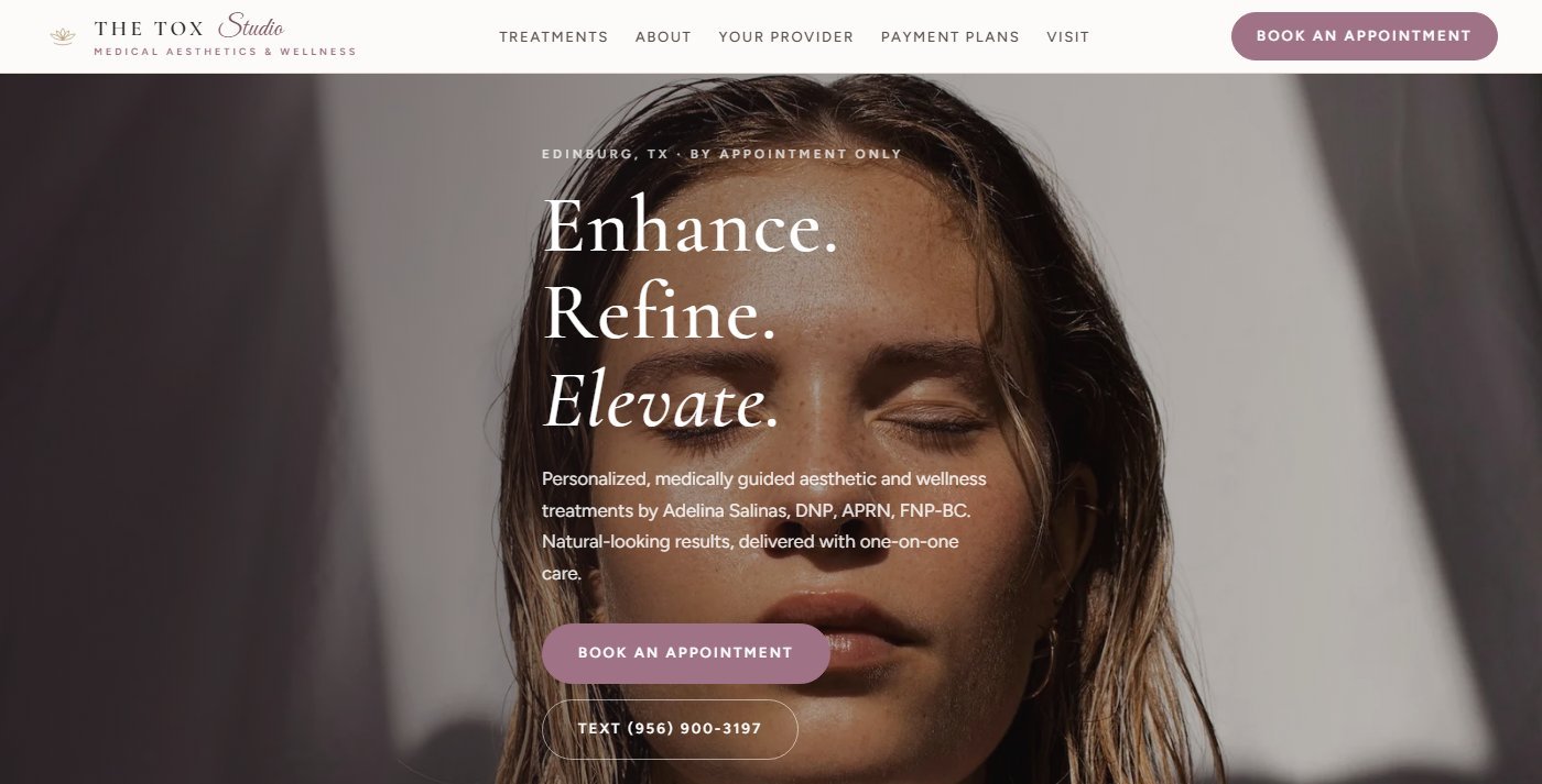 The Tox Studio medical aesthetics website built by Dominguez Web Builders, Edinburg TX